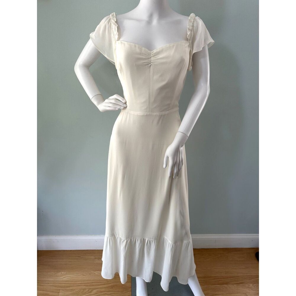 Reformation Butterfly Dress size 8 Ivory White Off Shoulder Ruffle Sleeve Midi